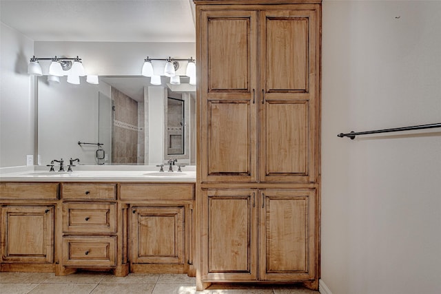 6109 Rayburn Ct, Fort Worth, TX 76133 - bathroom with tile patterned floors, double vanity, and tiled shower
