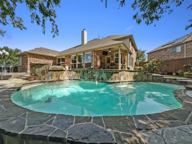 4305 Diplomacy Dr, Rowlett, TX 75089 - view of pool with a patio area, a ceiling fan, and a fenced backyard