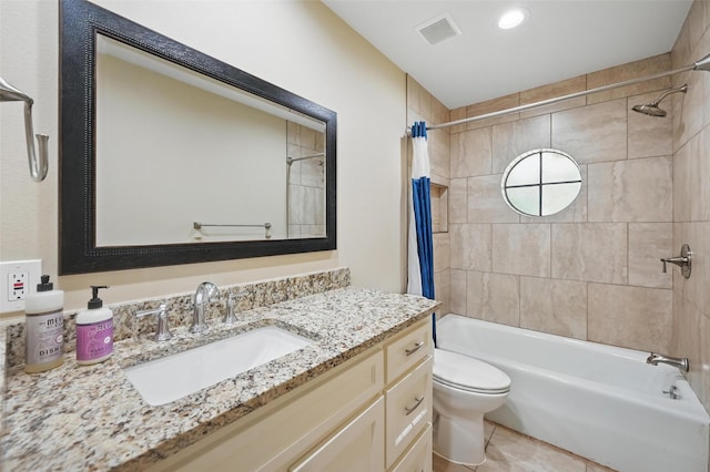 4705 Woodview St, Arlington, TX 76013 - bathroom with shower / bath combo, toilet, vanity, and tile patterned flooring