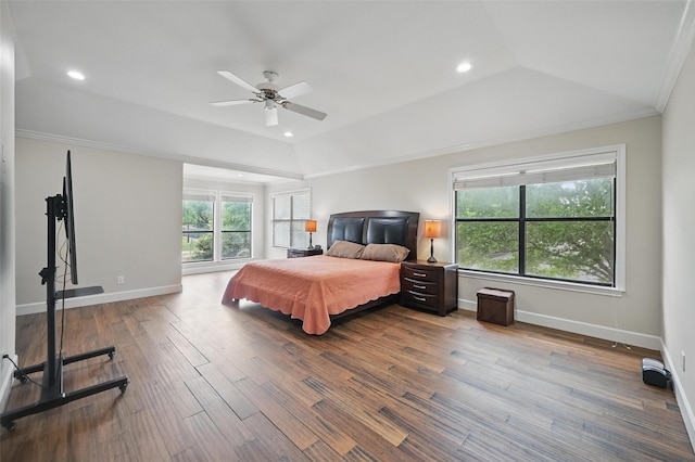 4705 Woodview St, Arlington, TX 76013 - bedroom featuring multiple windows, wood finished floors, baseboards, recessed lighting, and ornamental molding