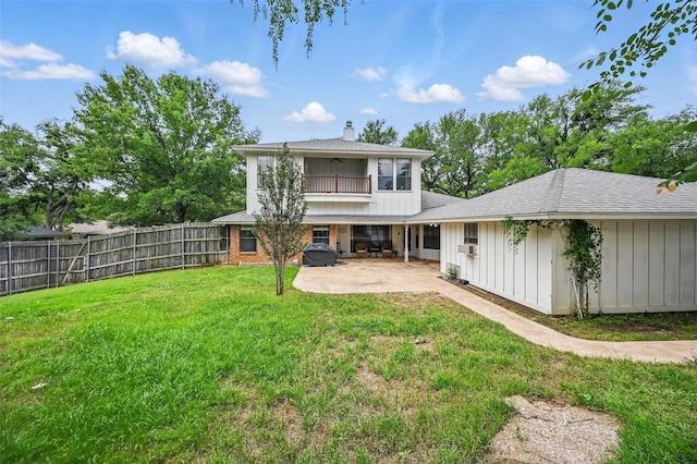 4705 Woodview St, Arlington, TX 76013 - rear view of property featuring a balcony, a patio, board and batten siding, and a ceiling fan
