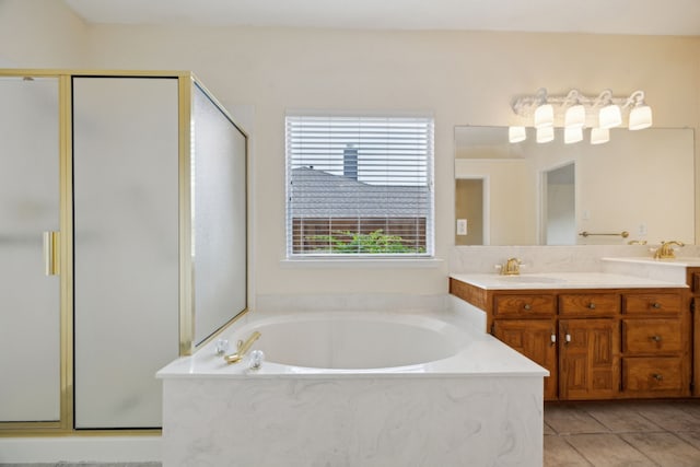 1086 Whispering Gln, Rockwall, TX 75087 - full bath with a stall shower, a bath, double vanity, and tile patterned floors