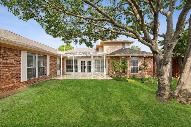 1086 Whispering Gln, Rockwall, TX 75087 - rear view of house with a pergola, brick siding, french doors, and a patio area