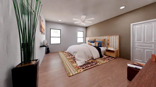 2006 Throckmorton St, Gainesville, TX 76240 - bedroom featuring wood finished floors, recessed lighting, and a ceiling fan