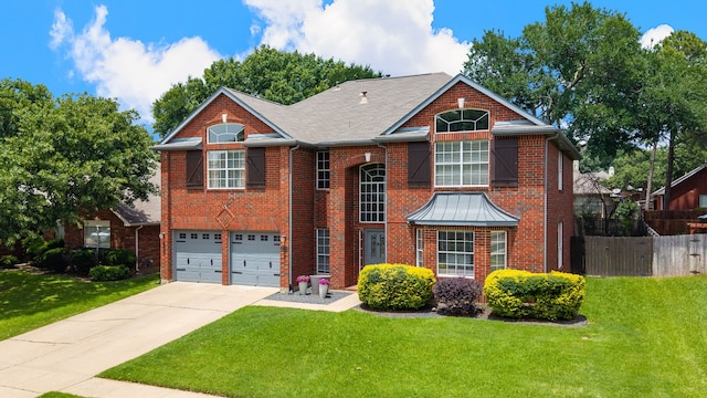 view of front of property featuring concrete driveway, a garage, and brick siding