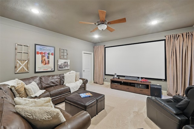 603 Comal Ct, Keller, TX 76248 - carpeted cinema with a ceiling fan, crown molding, recessed lighting, and baseboards