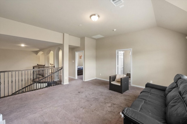 3449 Ava Dr, Midlothian, TX 76065 - living room with carpet, baseboards, and lofted ceiling