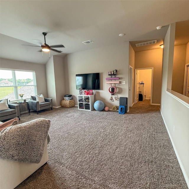 5202 Fallen Tree Dr, Temple, TX 76502 - carpeted living area featuring ceiling fan and baseboards