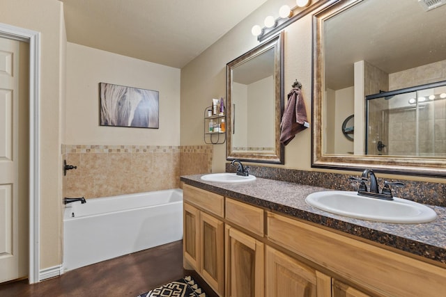 7909 W Fm 1753, Ravenna, TX 75476 - full bathroom with a garden tub, double vanity, a stall shower, and finished concrete floors