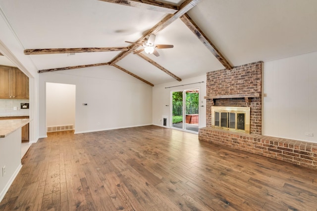 926 Meadowbrook Dr, Grapevine, TX 76051 - unfurnished living room featuring wood-type flooring, a ceiling fan, and a fireplace