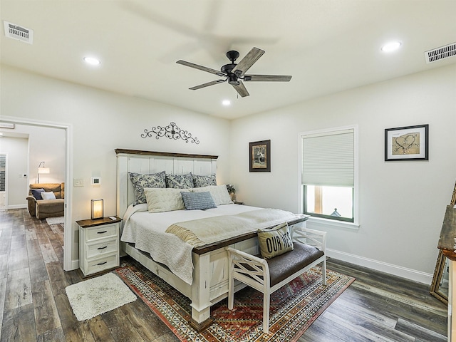 6025 Fm 902, Gainesville, TX 76240 - bedroom featuring dark wood-style floors, baseboards, recessed lighting, and a ceiling fan