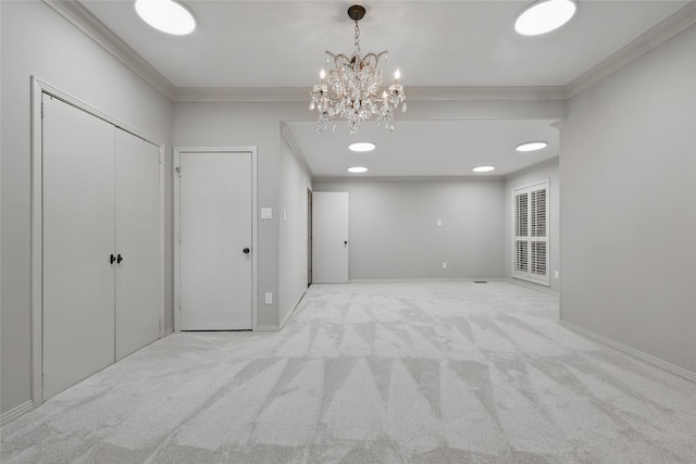 202 Rainbow Cir, Rockwall, TX 75032 - hallway with crown molding, carpet, a chandelier, and baseboards