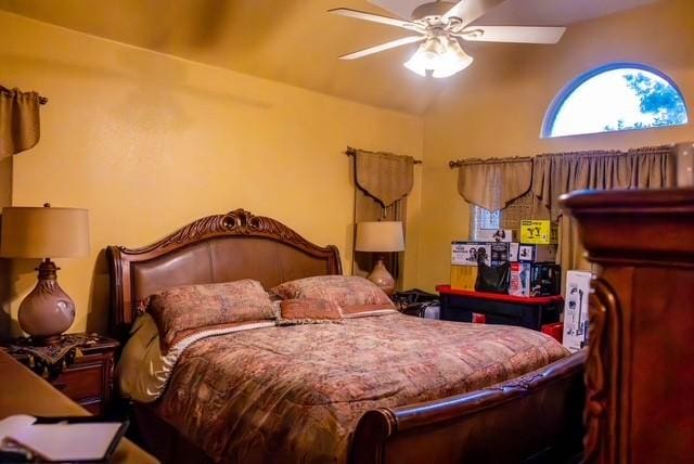 7506 Quail Springs Dr, Arlington, TX 76002 - bedroom featuring vaulted ceiling and ceiling fan