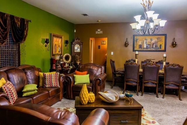7506 Quail Springs Dr, Arlington, TX 76002 - carpeted living area featuring a chandelier