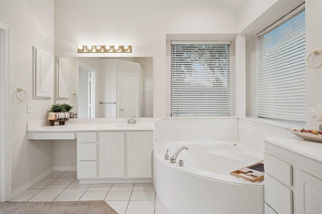 1221 Old Oak Trl, Flower Mound, TX 75028 - bathroom with tile patterned flooring, a garden tub, and vanity