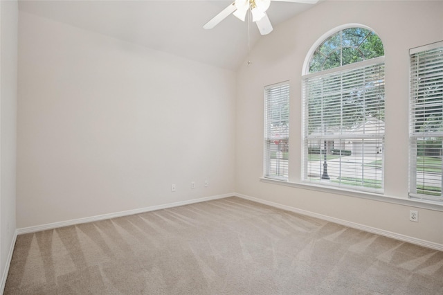 1221 Old Oak Trl, Flower Mound, TX 75028 - empty room with carpet floors, a ceiling fan, baseboards, and lofted ceiling