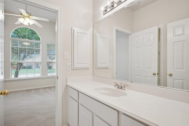 1221 Old Oak Trl, Flower Mound, TX 75028 - bathroom with vanity, ceiling fan, and baseboards