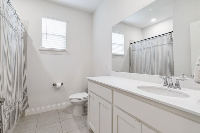 7205 Wildflower Way, Little Elm, TX 76227 - full bath with toilet, tile patterned floors, vanity, baseboards, and a shower with curtain