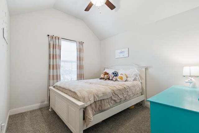 7205 Wildflower Way, Little Elm, TX 76227 - carpeted bedroom with lofted ceiling, a ceiling fan, and baseboards