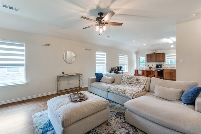 3504 Robin Rd, Ennis, TX 75119 - living area with light wood-type flooring, recessed lighting, baseboards, and ceiling fan