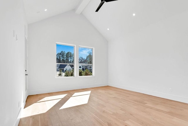 1596 Maple, Tyler, TX 75703 - additional living space featuring beam ceiling, high vaulted ceiling, light wood-style flooring, baseboards, and recessed lighting