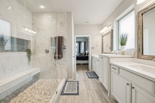 3120 Pioneer Path, Little Elm, TX 75068 - ensuite bathroom with a marble finish shower and two vanities