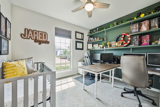 3120 Pioneer Path, Little Elm, TX 75068 - home office featuring carpet, a ceiling fan, and baseboards