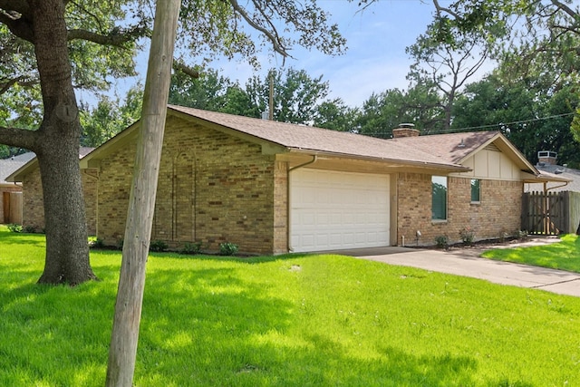 2000 Stacey Ct, Arlington, TX 76013 - view of side of home with brick siding, an attached garage, a chimney, and driveway