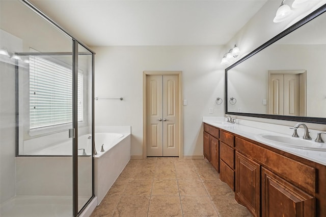 6824 San Fernando Dr, Fort Worth, TX 76131 - bathroom with double vanity, a garden tub, and a shower stall