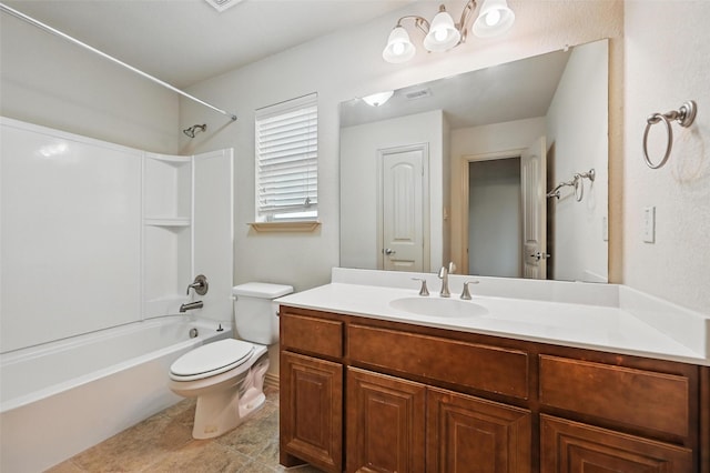 6824 San Fernando Dr, Fort Worth, TX 76131 - bathroom featuring vanity, toilet, tile patterned floors, and bathtub / shower combination
