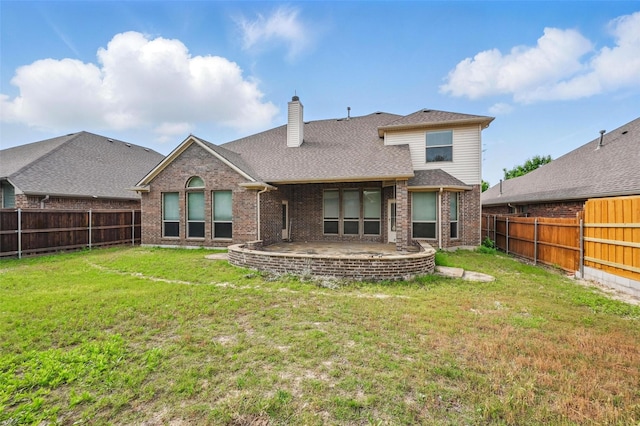 6824 San Fernando Dr, Fort Worth, TX 76131 - back of house with brick siding, a chimney, and a patio