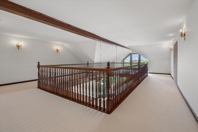6908 Ridgewood Dr, Fort Worth, TX 76132 - corridor with light colored carpet, vaulted ceiling, and baseboards