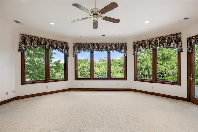 6908 Ridgewood Dr, Fort Worth, TX 76132 - unfurnished room with light colored carpet, baseboards, a ceiling fan, and recessed lighting
