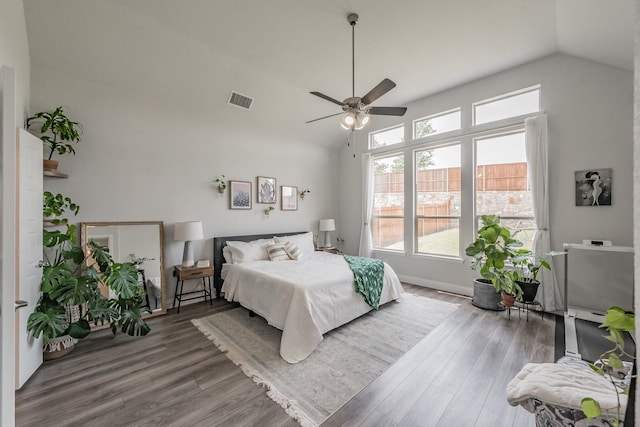 233 Honey Brook Ln, Aledo, TX 76008 - bedroom with vaulted ceiling, wood finished floors, and a ceiling fan