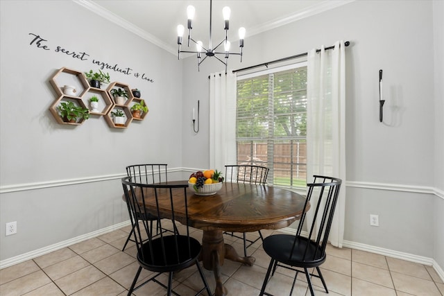 110 Stanford, Forney, TX 75126 - dining space featuring light tile patterned flooring, crown molding, a chandelier, and baseboards