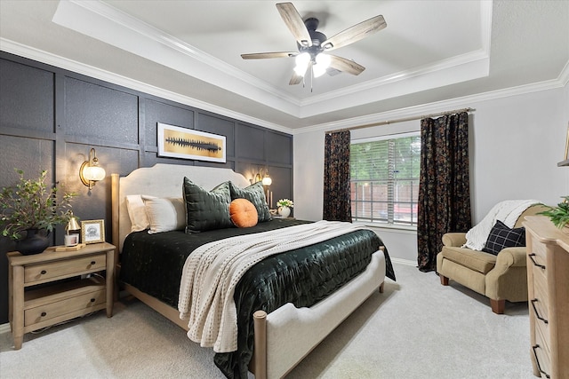 110 Stanford, Forney, TX 75126 - bedroom with a raised ceiling, light colored carpet, ornamental molding, and a ceiling fan