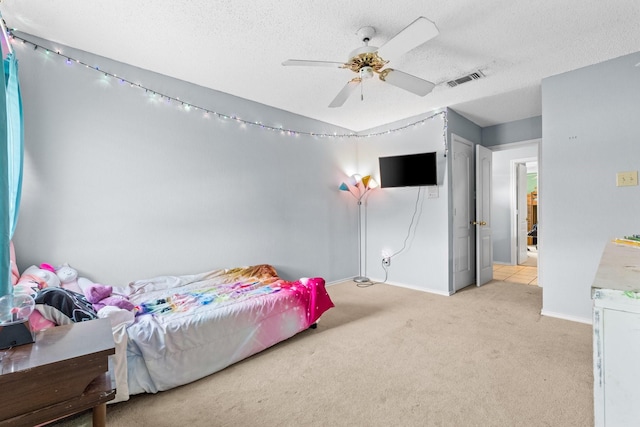 10201 Buffalo Grove Rd, Fort Worth, TX 76108 - bedroom featuring light carpet, a textured ceiling, baseboards, and a ceiling fan