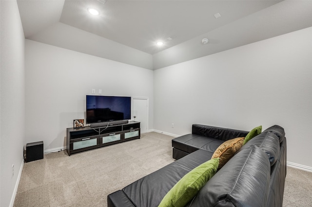 624 Cedarwood St, Little Elm, TX 76227 - living area featuring carpet floors, baseboards, lofted ceiling, and recessed lighting