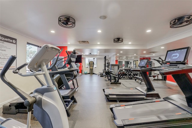 330 Las Colinas Blvd E Unit 602, Irving, TX 75039 - exercise room with ornamental molding and recessed lighting