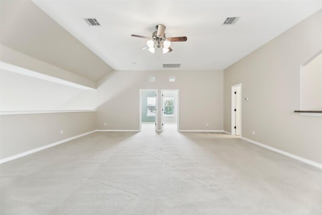 5900 Pansy Rd, Fort Worth, TX 76123 - additional living space featuring a ceiling fan, light colored carpet, baseboards, and lofted ceiling