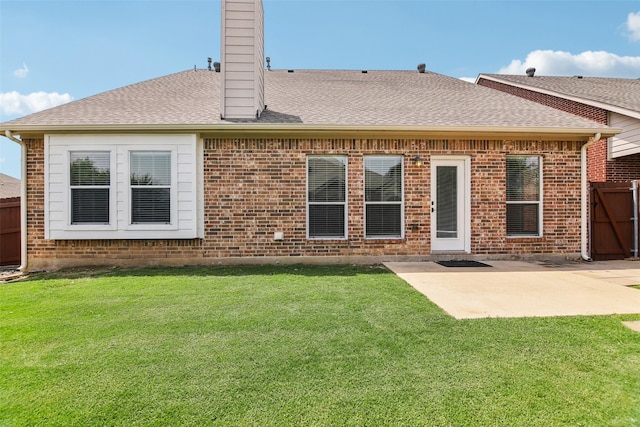 5900 Pansy Rd, Fort Worth, TX 76123 - rear view of house featuring brick siding, a patio area, a shingled roof, and a chimney