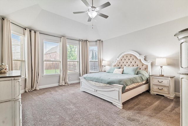 2540 Bottlebrush Dr, Prosper, TX 75078 - bedroom with carpet flooring, ceiling fan, baseboards, and lofted ceiling