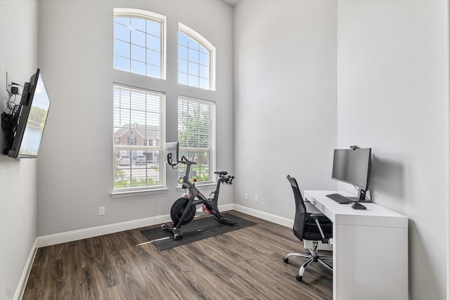 2540 Bottlebrush Dr, Prosper, TX 75078 - office area with plenty of natural light, dark wood-style flooring, and baseboards