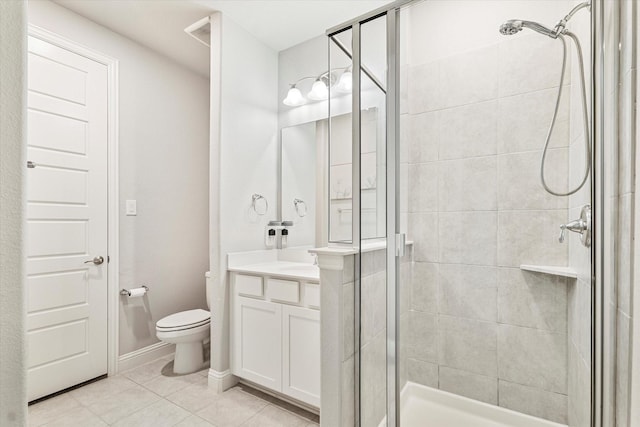 2540 Bottlebrush Dr, Prosper, TX 75078 - full bathroom featuring a stall shower, toilet, vanity, and tile patterned floors