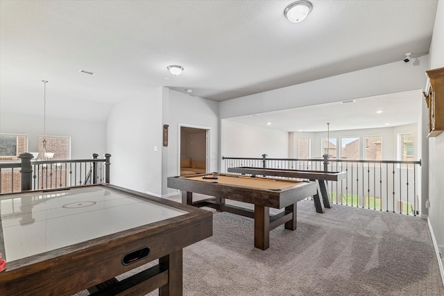 2540 Bottlebrush Dr, Prosper, TX 75078 - game room featuring a chandelier, carpet, and vaulted ceiling