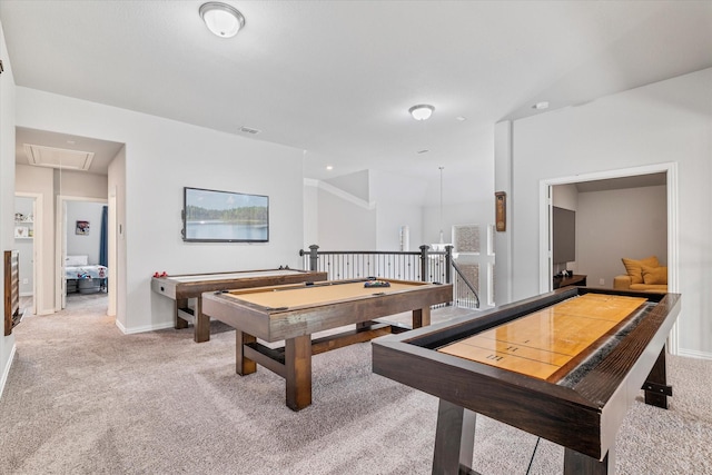 2540 Bottlebrush Dr, Prosper, TX 75078 - recreation room featuring attic access, light carpet, baseboards, and pool table