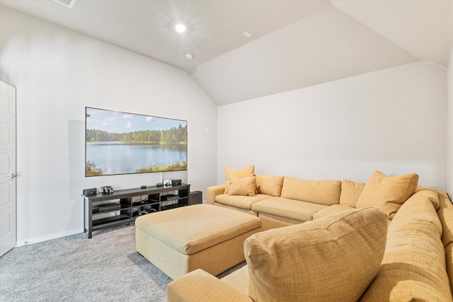 2540 Bottlebrush Dr, Prosper, TX 75078 - living room featuring lofted ceiling, light carpet, and baseboards