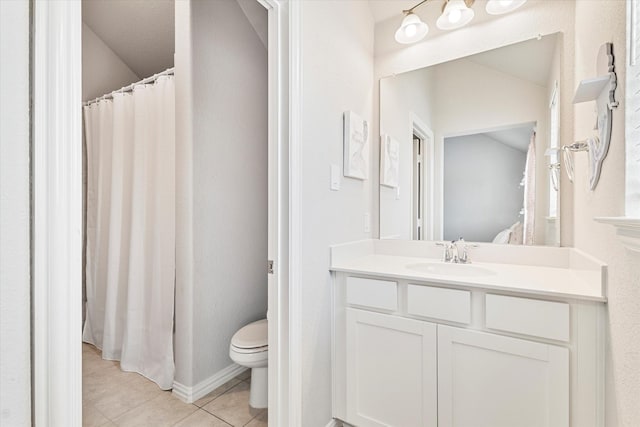 2540 Bottlebrush Dr, Prosper, TX 75078 - bathroom with vanity, toilet, tile patterned floors, and curtained shower