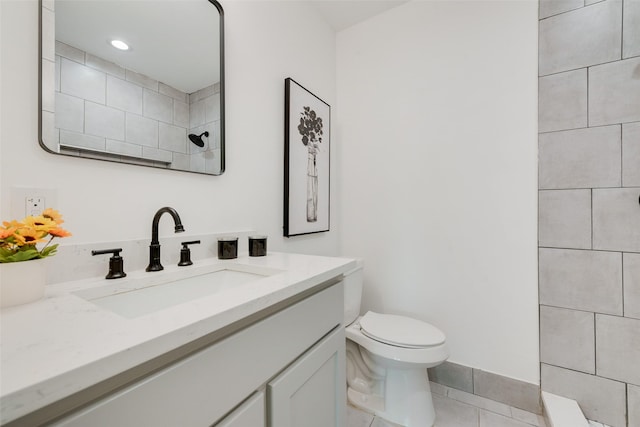 10166 San Lorenzo Dr, Dallas, TX 75228 - bathroom with tile patterned floors, vanity, toilet, and a shower