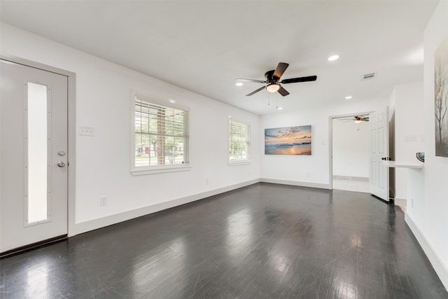 10166 San Lorenzo Dr, Dallas, TX 75228 - unfurnished living room featuring a ceiling fan, recessed lighting, wood finished floors, and baseboards